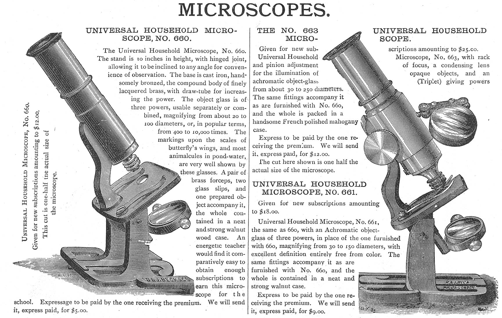 Beck Household microscopes engravings