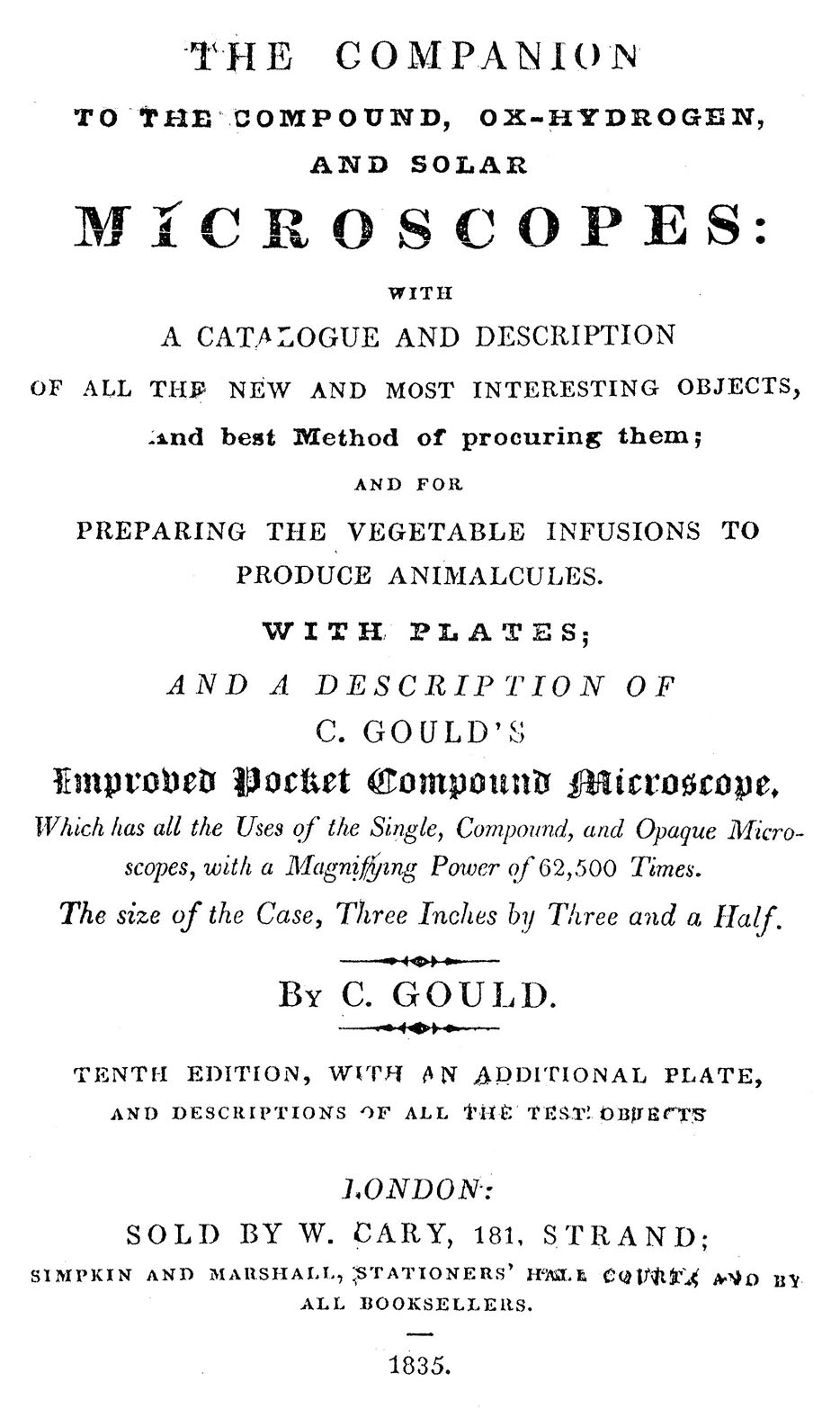 Title page of Gould 1835 10th ed.
