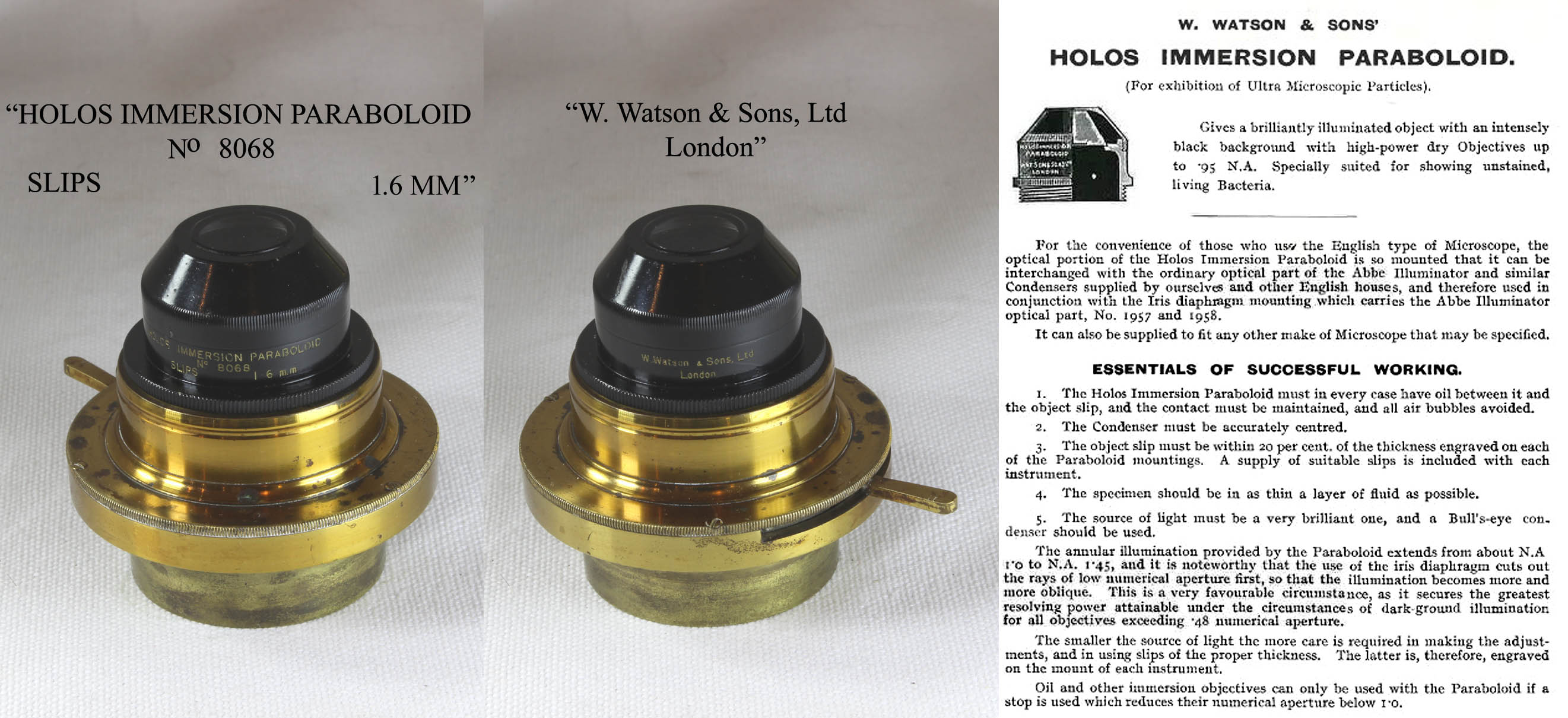 Van Heurck Microscope 'Holos Oil Immersion  Paraboloid Condenser' 