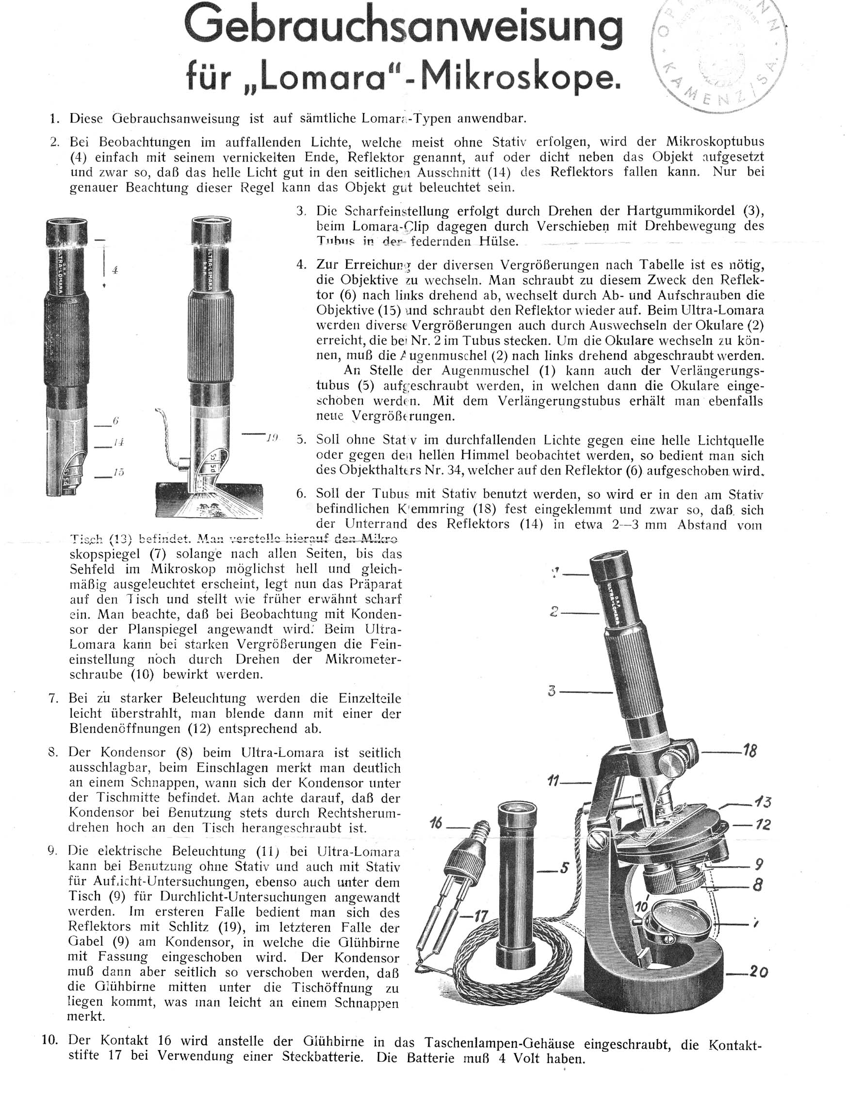 instructions for the Ultralomara microscope