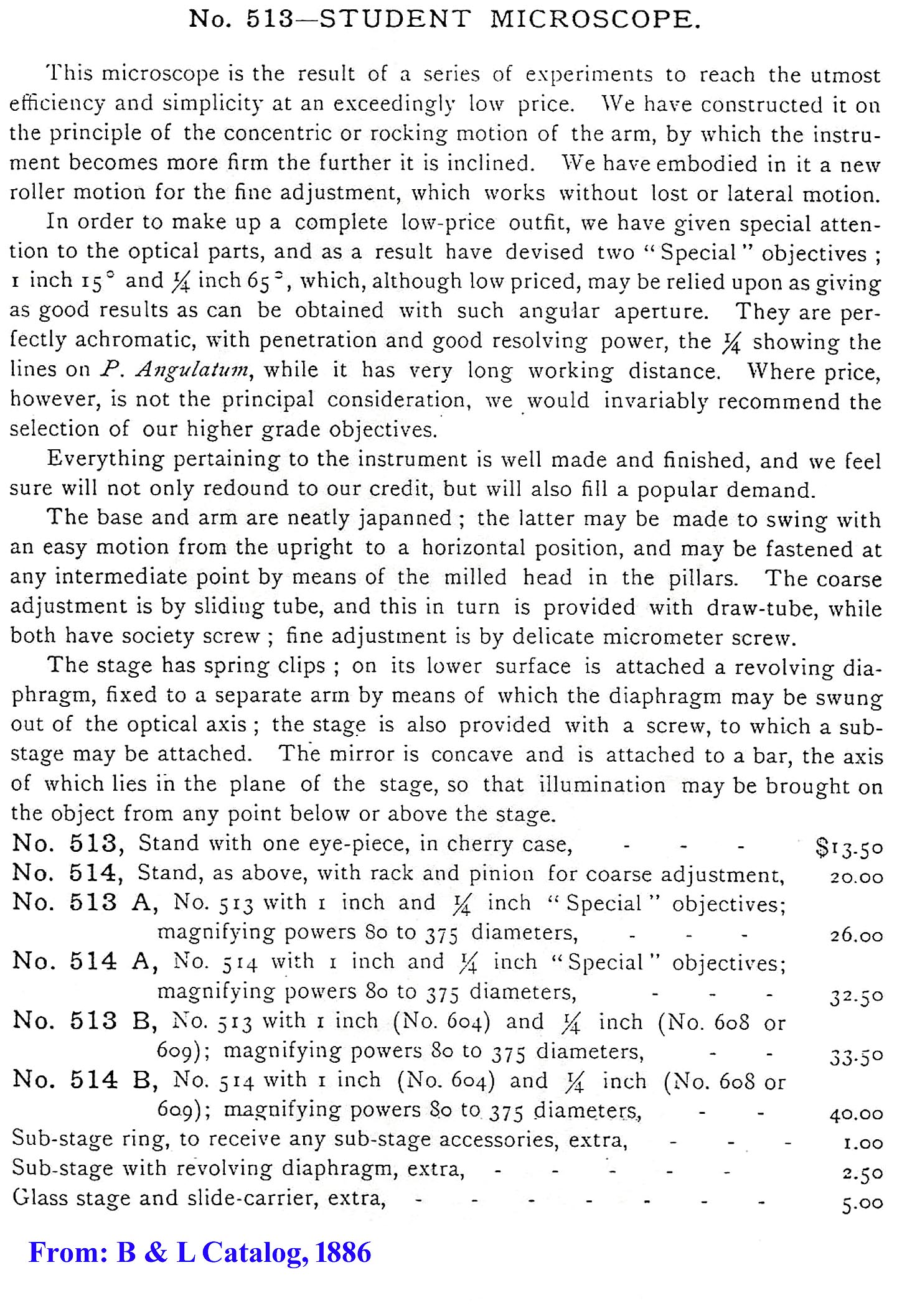 Bausch and Lomb Wale Limb Catalog list