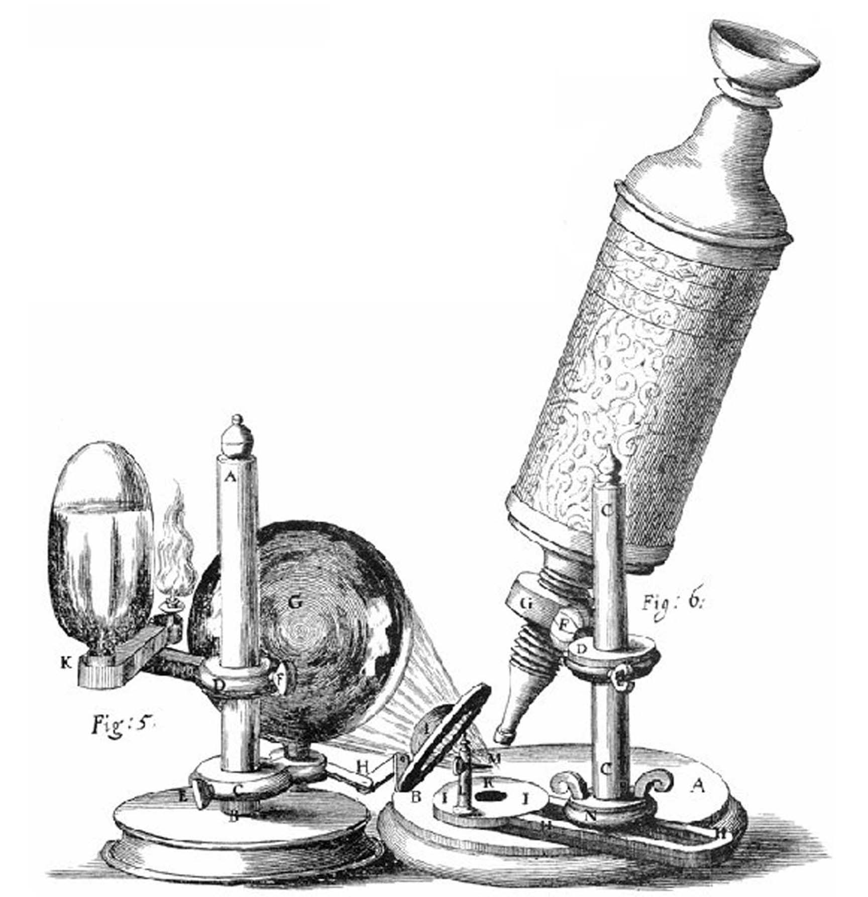 Hooke microscope with oil lamp