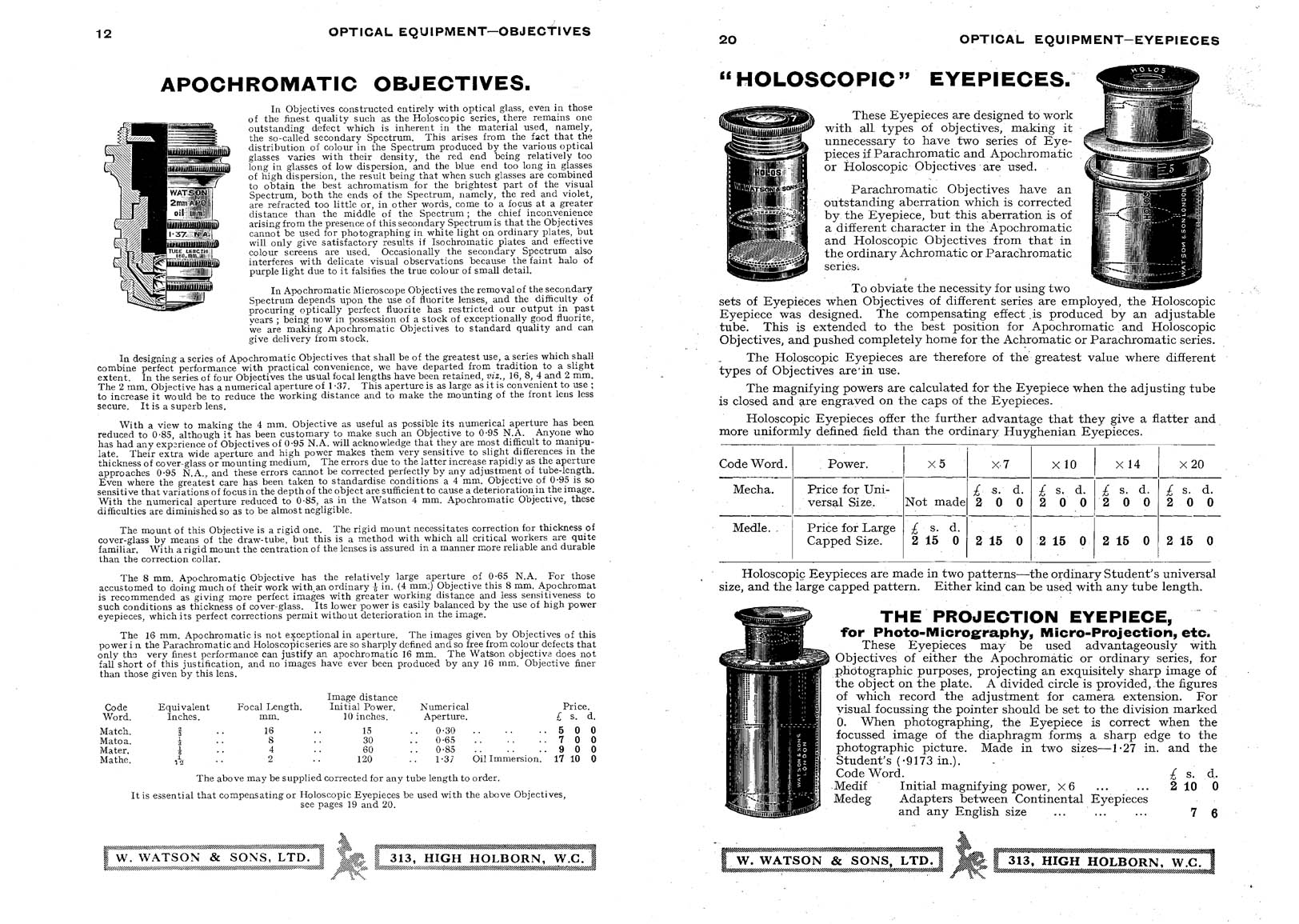 Watson Lenses in 1928 Catalog