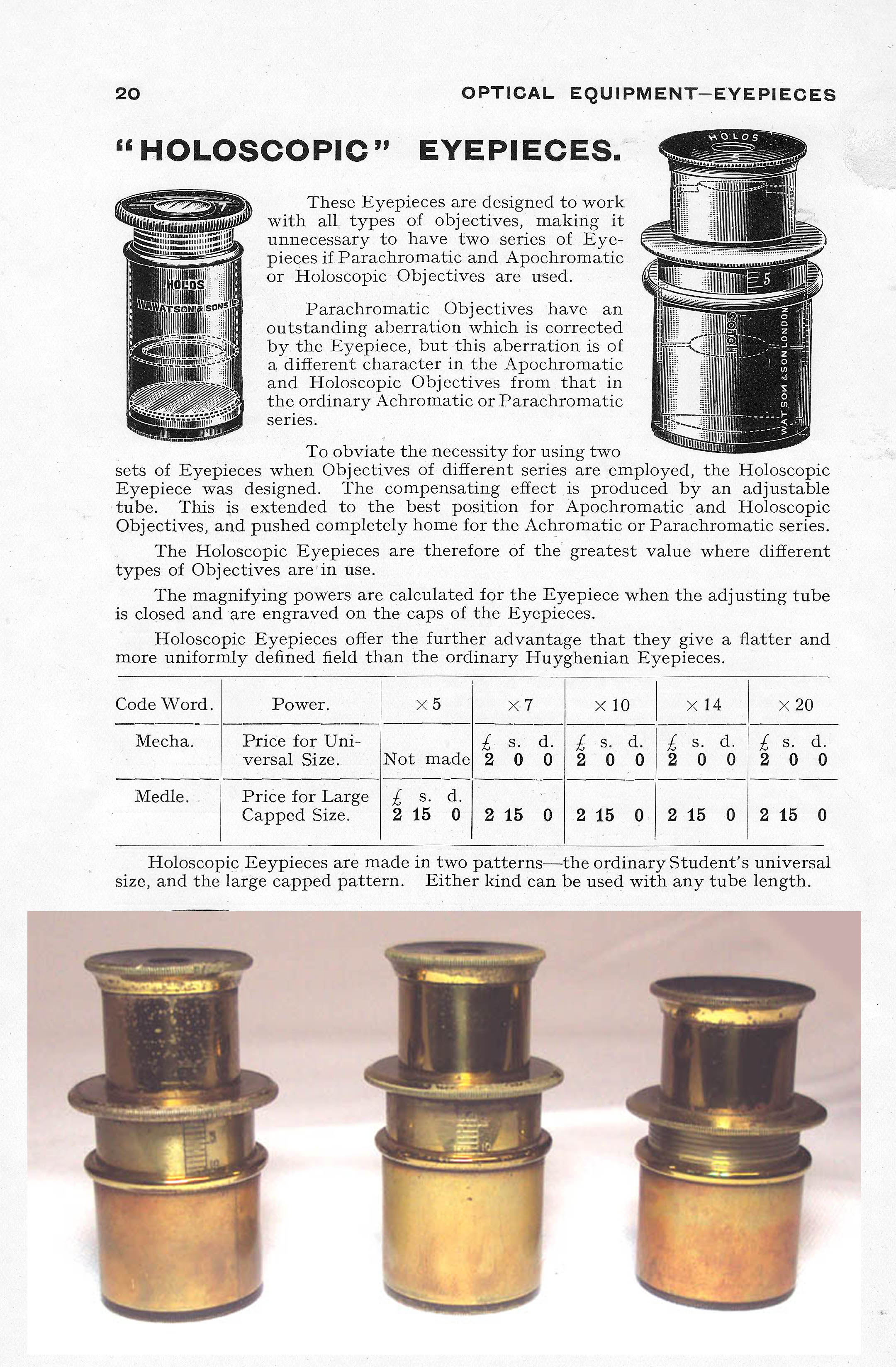 Holoscopic Oculars for Watson & Sons Ltd Royal Microscope
