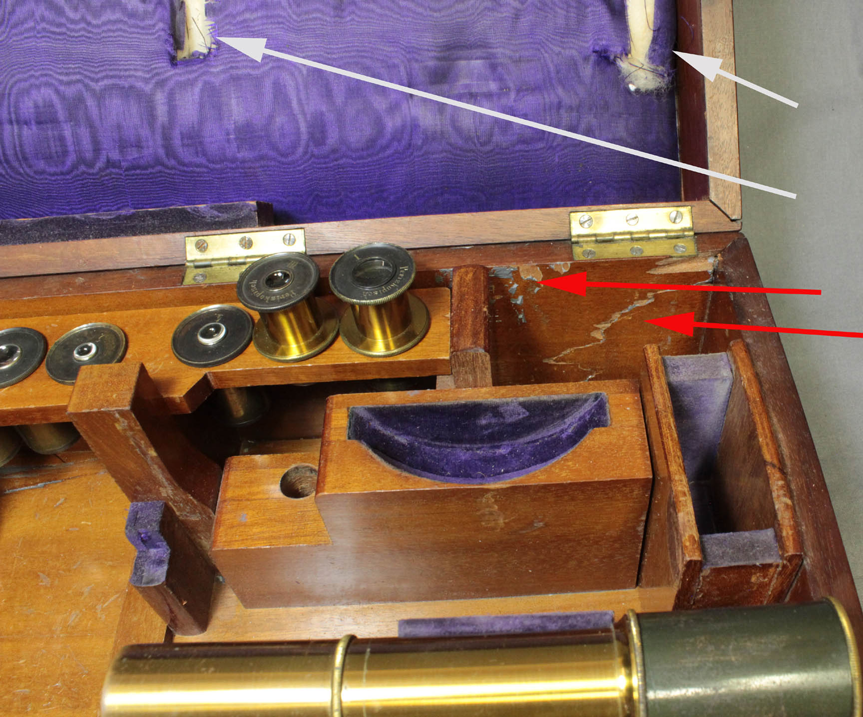  Hartnack Grand microscope Case inside Damage