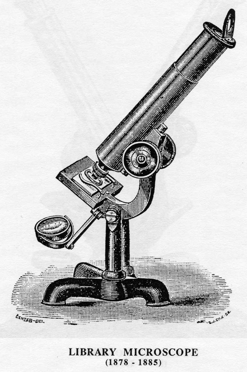 
engraving of early version of Library microscope