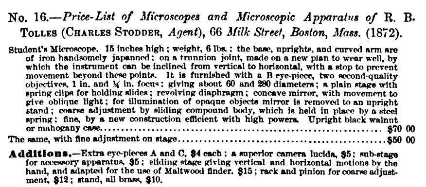 1872 Tolles pricelist
